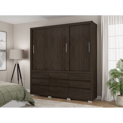 Guarda-Roupa Bartira Arezzo com 3 Portas e 9 Gavetas Café