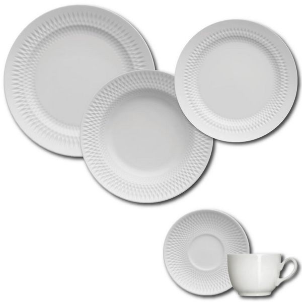Aparelho de Jantar, Chá e Sobremesa 20 Peças Germer Oslo em Porcelana Branco Aparelho de Jantar, Chá e Sobremesa 20 Peças Germer Oslo em Porcelana Branco