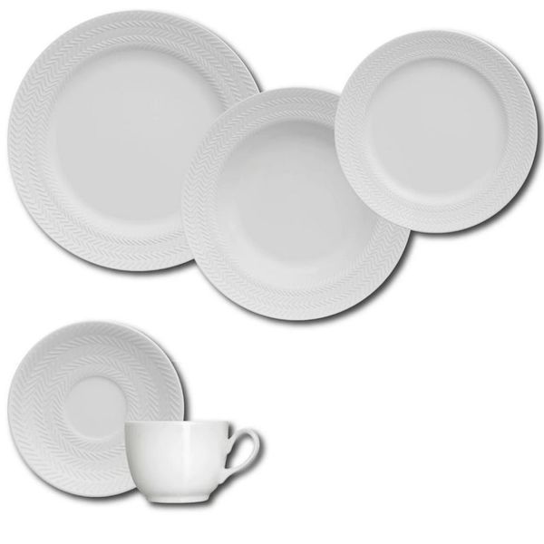 Aparelho de Jantar, Chá e Sobremesa 20 Peças Germer Chevron em Porcelana Branco Aparelho de Jantar, Chá e Sobremesa 20 Peças Germer Chevron em Porcelana Branco