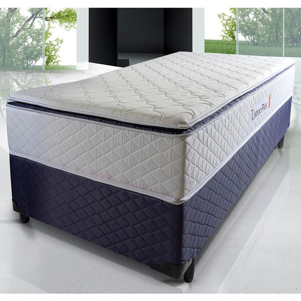 Cama Solteiro Hellen Lisboa Plus com Pillow Top e Molas Ensacadas 66x88x188 cm Branco com Azul
