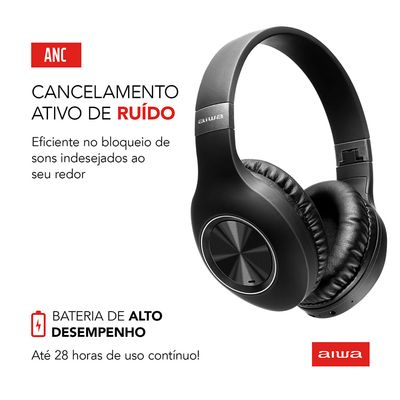 Fone de Ouvido Headphone AIWA HP-02-B BT ANC Alta Definição Bivolt