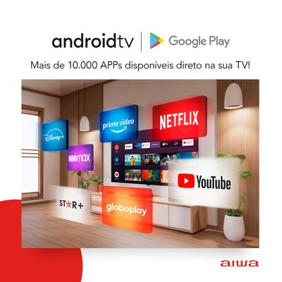 Smart TV AIWA 32” Android HD Borda Ultrafina HDR10 Dolby Áudio AWS-TV-32-BL-02-A Bivolt