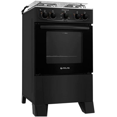 Fogão 4 Bocas Mônaco Plus Preto com Mesa de Inox Atlas Preto / Bivolt