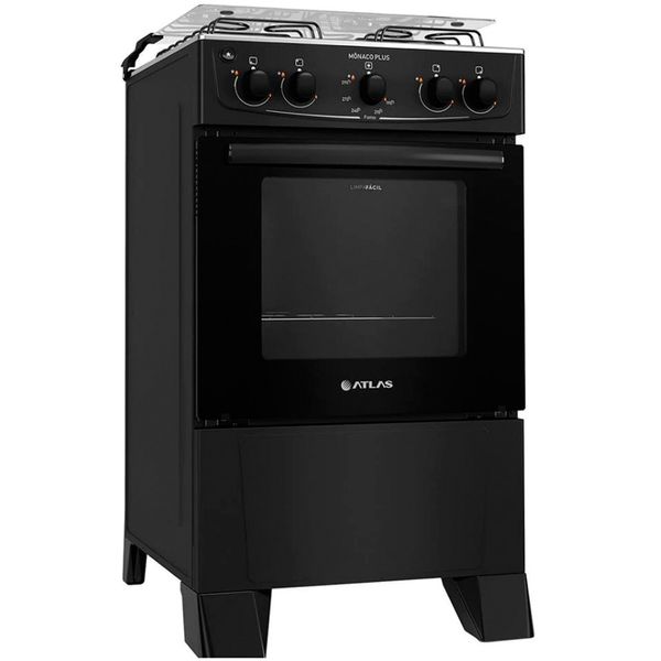 Fogão 4 Bocas Mônaco Plus Preto com Mesa de Inox Atlas Preto / Bivolt Fogão 4 Bocas Mônaco Plus Preto com Mesa de Inox Atlas Preto / Bivolt