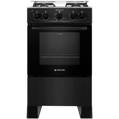 Fogão 4 Bocas Mônaco Plus Preto com Mesa de Inox Atlas Preto / Bivolt