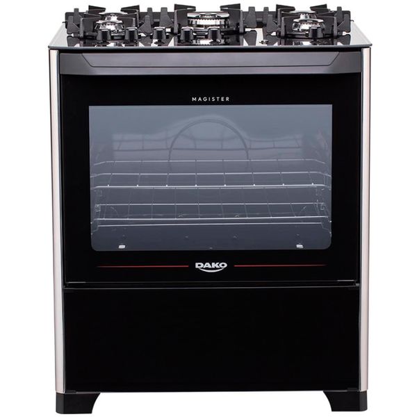 Fogão 5 Bocas Magister Mesa de Vidro 100 Litros Dako Preto / Bivolt