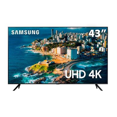 Smart TV 43 UHD 4K Samsung 43CU7700, Processador Crystal 4K Samsung Gaming Hub, Visual Livre de Cabos Tela sem limites Preto