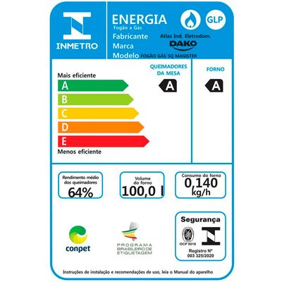 Fogão 5 Bocas Magister Mesa de Vidro 100 Litros Dako Preto / Bivolt