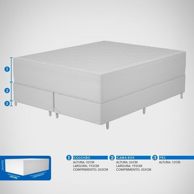 Cama Box King Size Probel Century D28 com Molas Pocket e Pillow Euro 70x193x203cm Branco com Cinza