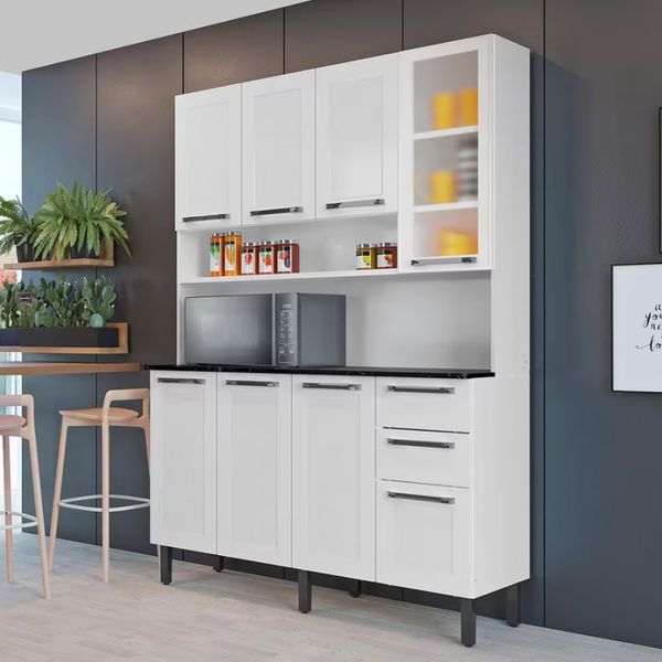 Cozinha Compacta Itatiaia Florença com 8 Portas 2 Gavetas 5 Prateleiras 140cm de largura Branco