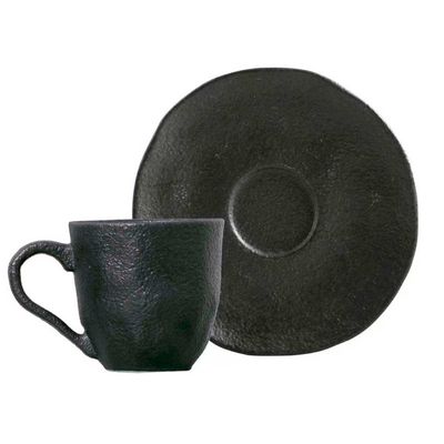 Conjunto com 6 Xícaras e Pires para Café Porto Brasil Carbon em Stoneware - 120 ml Preto