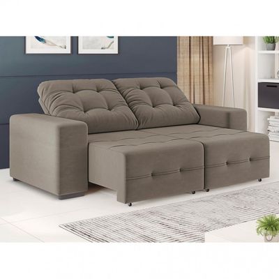 Sofá 3 Lugares Retrátil/Reclinável Linoforte Bonno com Revestimento em Suede Cappuccino