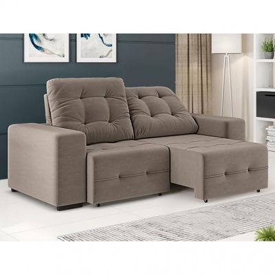 Sofá 3 Lugares Retrátil/Reclinável Linoforte Bonno com Revestimento em Suede Cappuccino