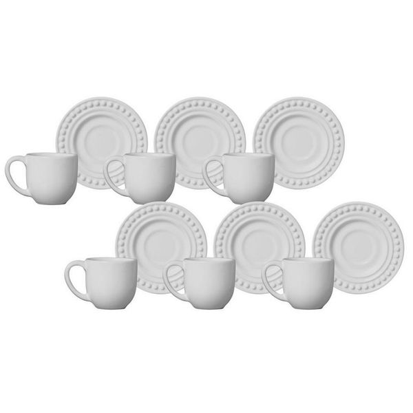 Conjunto de Xícaras para Café Porto Brasil Atenas em Faiança Feldspática 72ML 6 Peças Branco