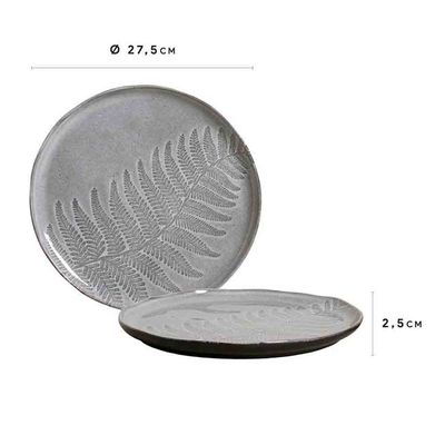 Conjunto com 6 Pratos Rasos Porto Brasil Floema em Cerâmica Stoneware 27,5 cm Cinza