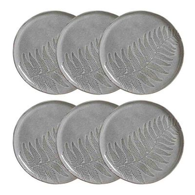 Conjunto com 6 Pratos Rasos Porto Brasil Floema em Cerâmica Stoneware 27,5 cm Cinza