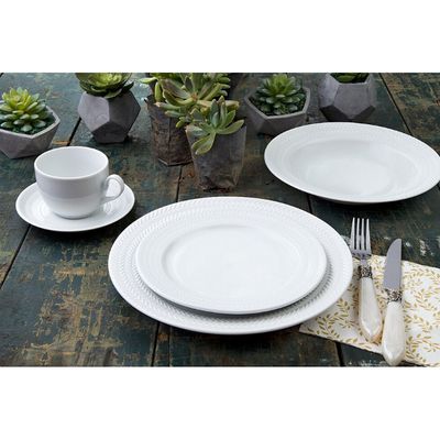Conjunto de Pratos Fundos Germer Chevron em Porcelana 6 Peças Branco