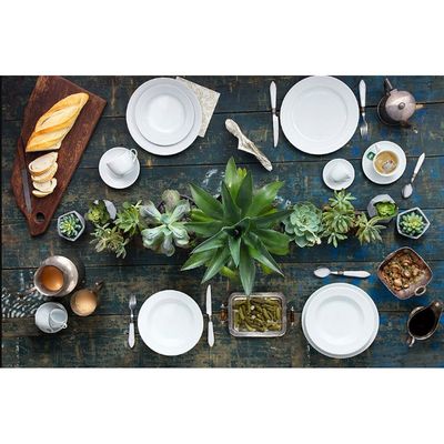 Conjunto de Pratos Fundos Germer Chevron em Porcelana 6 Peças Branco