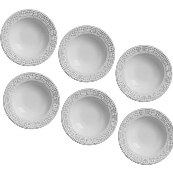 Conjunto de Prato Fundo Porto Brasil Madeleine em Faiança Feldspática 6 Peças Branco