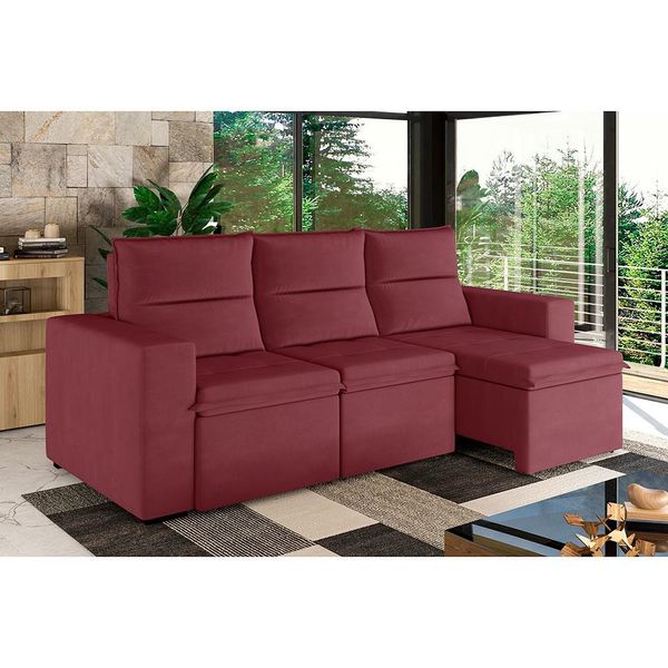 Sofá 3 Lugares Retrátil e Reclinável Tóquio II com Revestimento em Suede Veludo 215cm de Largura Luizzi Vinho