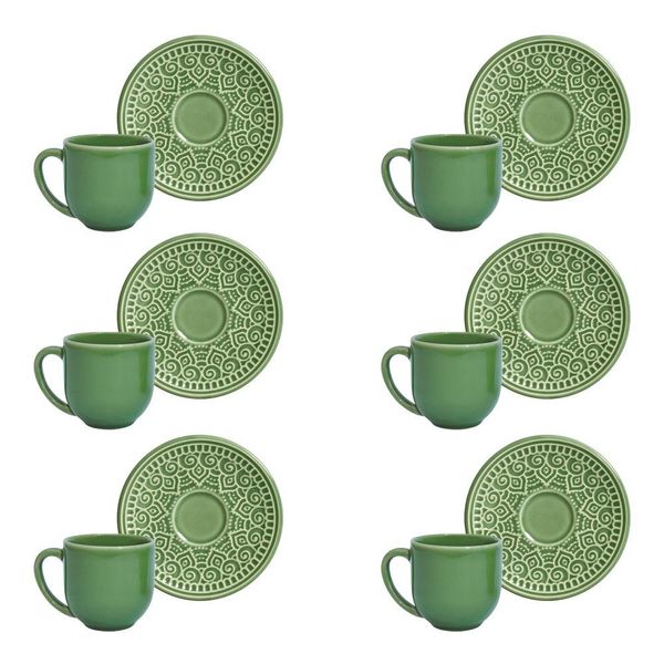Conjunto de Xícaras para Café Porto Brasil Agra em Cerâmica Feldspática 112ml 6 Peças Verde
