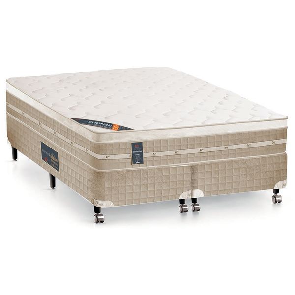 Cama Box Queen Size Premium com Mola Tecnopedic Castor Branco com Bege