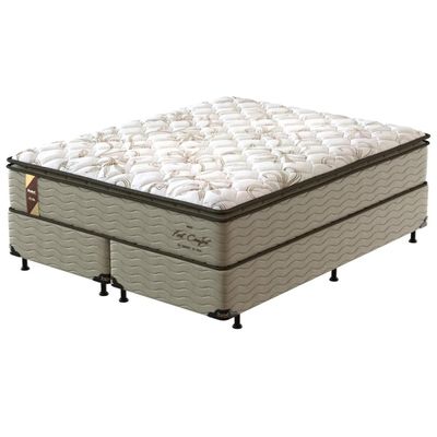 Cama Box King Size Fort Comfort com Pillow Top e Molas Prolastic 72x193x203cm Probel Branco com Bege