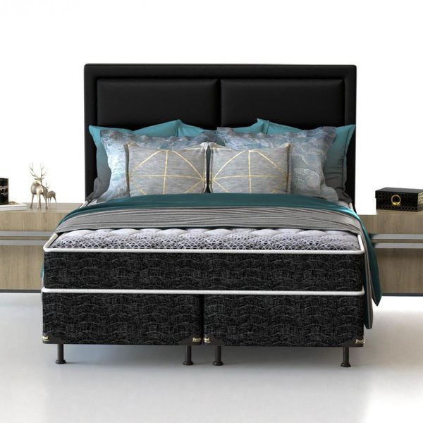 Cama Box King Size Probel Guarda Costas Promiddle Espuma D28 56x193x203cm Branco com Preto