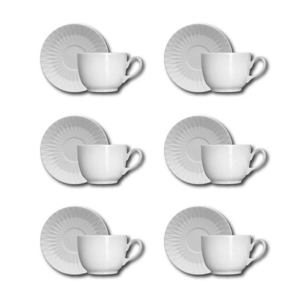 Conjunto de Xícaras para Café Germer Diamante em Porcelana 80 ml 6 Peças Branco