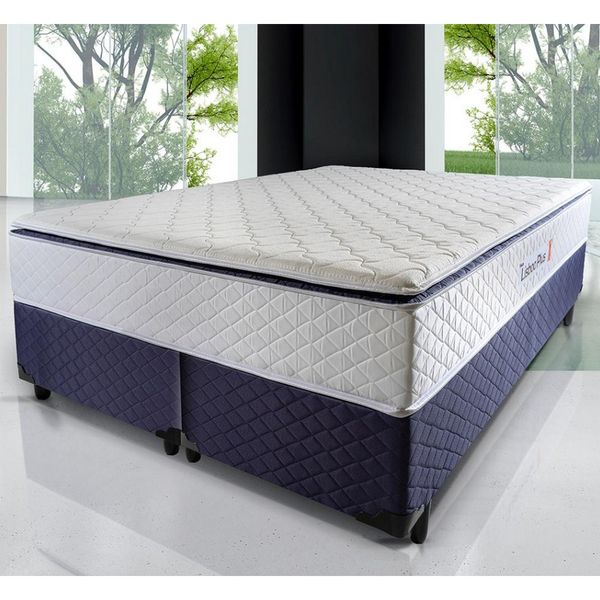 Cama King Size Hellen Lisboa Plus com Pillow Top e Molas Ensacadas 66x193x203 cm Branco com Azul Cama King Size Hellen Lisboa Plus com Pillow Top e Molas Ensacadas 66x193x203 cm Branco com Azul