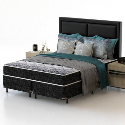 Cama Box King Size Probel Guarda Costas Promiddle Espuma D28 56x193x203cm Branco com Preto