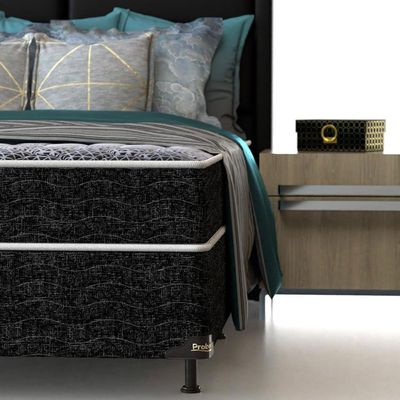 Cama Box King Size Probel Guarda Costas Promiddle Espuma D28 56x193x203cm Branco com Preto