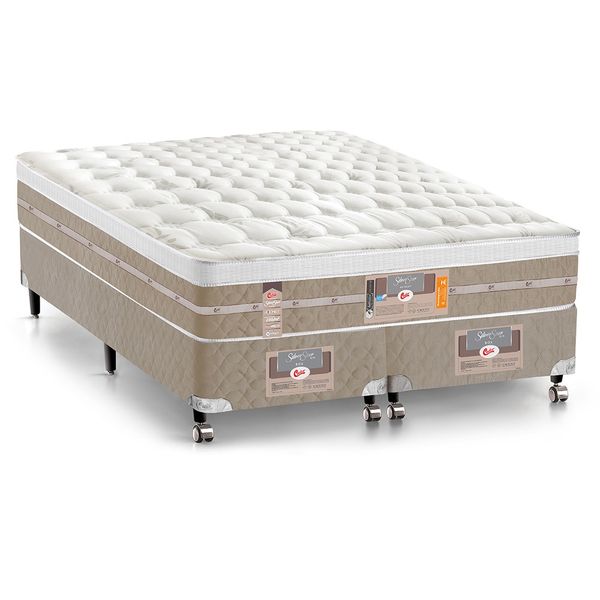 Cama Box Queen Size Silver Star Air com Mola Pocket 71x158x198cm Castor Branco com Bege