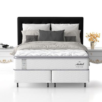 Cama Box King Size Probel Amsterdã D20 D33 com Molas Pocket e Pillow Top 72x193x203 Branco com Preto