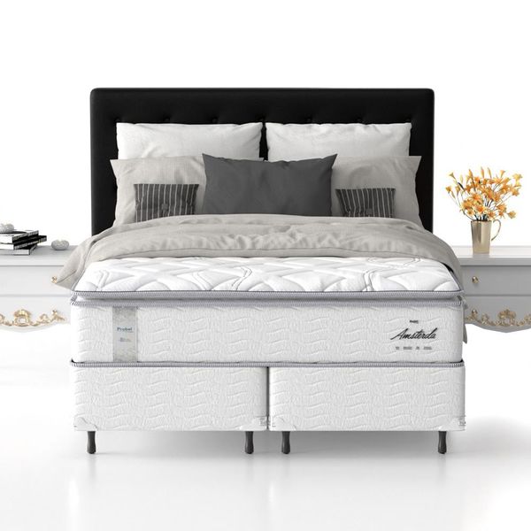 Cama Box King Size Probel Amsterdã D20 D33 com Molas Pocket e Pillow Top 72x193x203 Branco com Preto