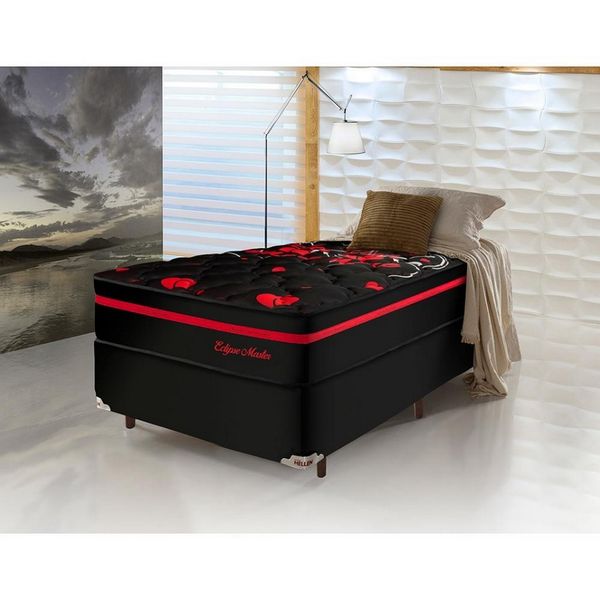 Cama Box Solteiro Hellen Eclipse Master com Mola Ensacadas Preto com Vermelho Cama Box Solteiro Hellen Eclipse Master com Mola Ensacadas Preto com Vermelho