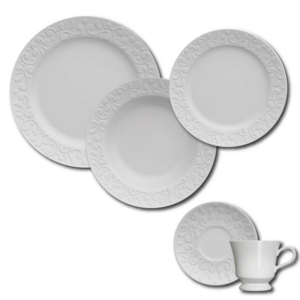 Aparelho de Jantar, Chá e Sobremesa 20 Peças Germer Tassel em Porcelana Branco Aparelho de Jantar, Chá e Sobremesa 20 Peças Germer Tassel em Porcelana Branco
