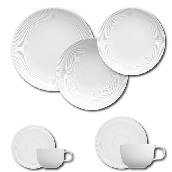 Aparelho de Jantar, Chá, Café e Sobremesa 42 Peças Germer Shell em Porcelana Branco Aparelho de Jantar, Chá, Café e Sobremesa 42 Peças Germer Shell em Porcelana Branco