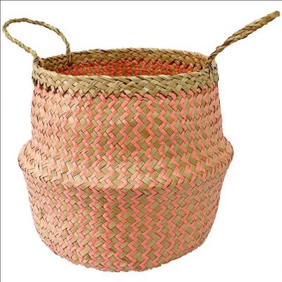 Cesta Redonda Mundi em Fibra Natural com Alças 26 cm L Hermitage Rosa