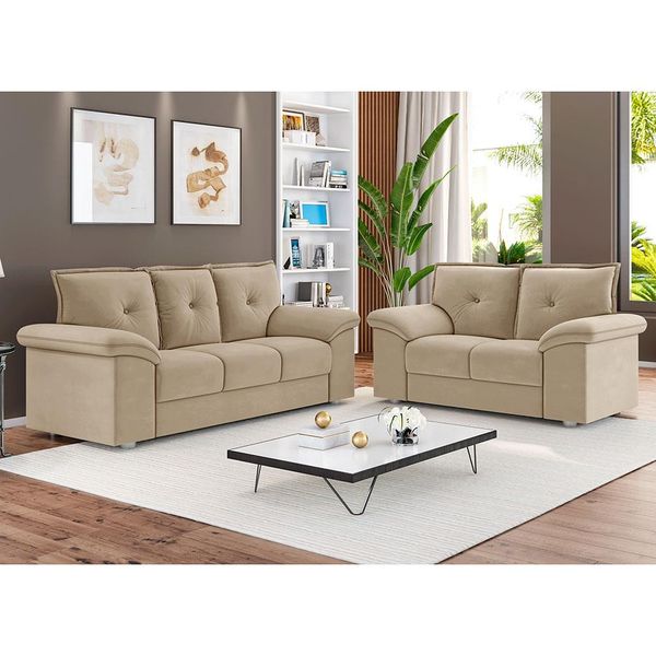 Sofá 3 e 2 Lugares Besthouse Lyon com Revestimento Suede Veludo Cappuccino Sofá 3 e 2 Lugares Besthouse Lyon com Revestimento Suede Veludo Cappuccino