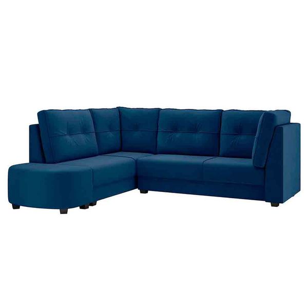 Sofá de Canto Luizzi Pompeu Reversível com Puff Revestido em Veludo 209/242cm de Largura Azul Sofá de Canto Luizzi Pompeu Reversível com Puff Revestido em Veludo 209/242cm de Largura Azul
