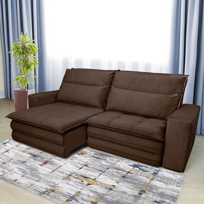 Sofá 4 Lugares Colombo Retrátil, Reclinável e Revestido em Tecido Veludo Slim 230cm largura Luizzi Marrom