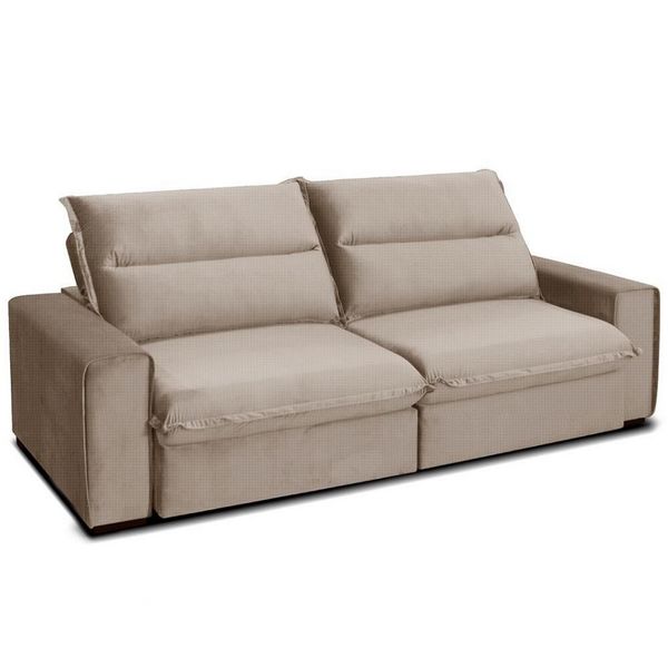 Sofá 3 Lugares Gralha Azul Angeles Retrátil e Reclinável em Veludo Bege Sofá 3 Lugares Gralha Azul Angeles Retrátil e Reclinável em Veludo Bege