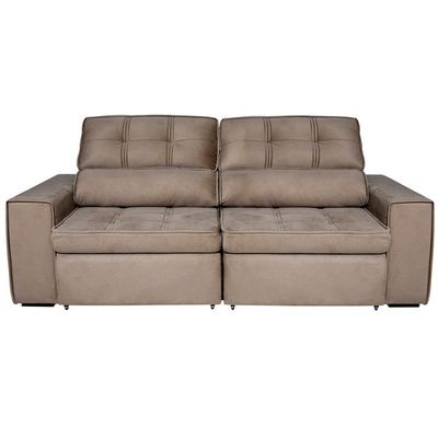 Sofá 4 Lugares Luizzi Bugatti II com Assento Retrátil Encosto Reclinável e Tecido Veludo Plush Cappuccino