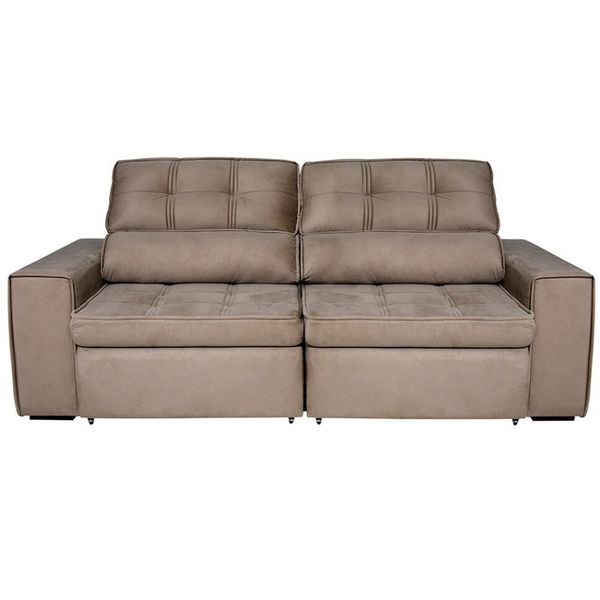Sofá 4 Lugares Luizzi Bugatti II com Assento Retrátil Encosto Reclinável e Tecido Veludo Plush Cappuccino Sofá 4 Lugares Luizzi Bugatti II com Assento Retrátil Encosto Reclinável e Tecido Veludo Plush Cappuccino