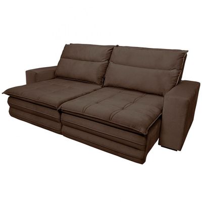 Sofá 4 Lugares Colombo Retrátil, Reclinável e Revestido em Tecido Veludo Slim 230cm largura Luizzi Marrom
