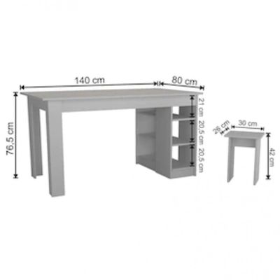 Mesa Multi com 4 Bancos Nicho e Prateleira Nova Móbile Branco