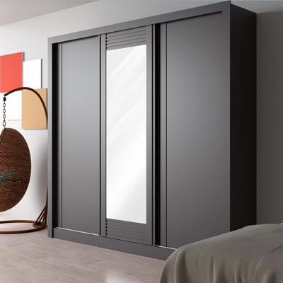 Guarda-Roupa Casal Bartira Village com 3 Portas 4 Gavetas Espelho e 243,1cm Grafite
