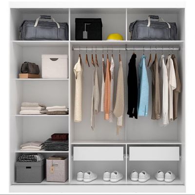 Guarda Roupa Casal Bartira Paris com Espelho 3 Portas de Correr e 2 Gavetas Branco