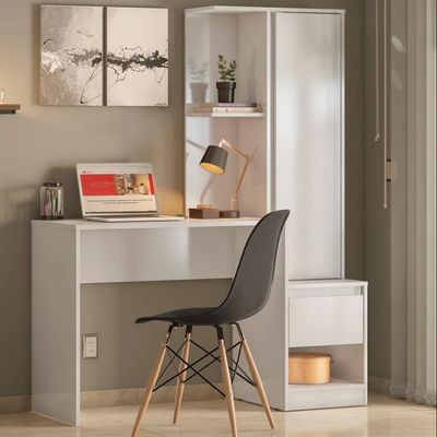 Escrivaninha com Armário Office Morada com 1 Porta 1 Gaveta e 3 Nichos Demóbile Branco